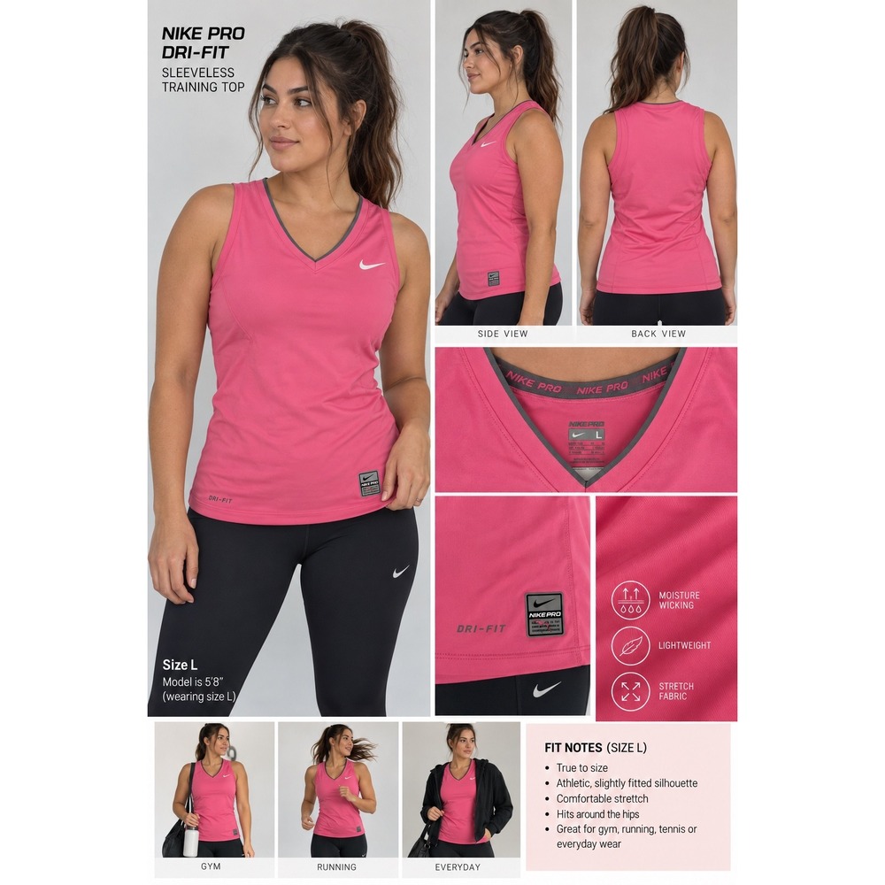 Nike Pro Dri-FIT Womens V-Neck Sleeveless Training Tank Top Pink Large